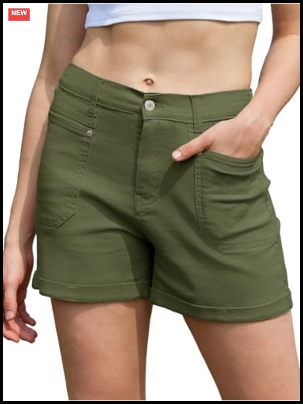 High Waisted Stretchy Denim Shorts 3.5in Inseam Folded Hem Summer Jorts